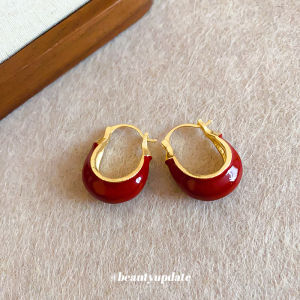 ต่างหูแบบโบราณแบบฝรั่งเศสแองโคล่าแดงวงรีรูปตัว U