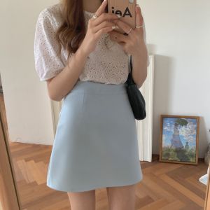 Light Blue A-Line Mini Skirt Womens High Waist One-Step Spring Summer Versatile Short Skirt Bodycon Skirt Korean Style Commute