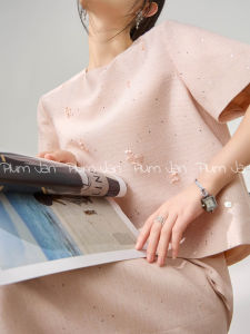PlumJan | Bộ Váy Midi T Tay Ngắn Trang Trí 3D Màu Hồng