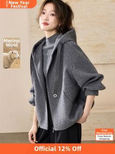 MOHANYIMEI | Hooded Double-faced Wool Coat