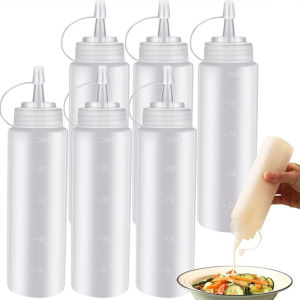240/360/500ml Clear Plastic Condiment Squeeze Bottle Dispenser / Kitchen Sauce Squeeze Bottle for Salad Dressings Olive Oil BBQ Sauces Mustard