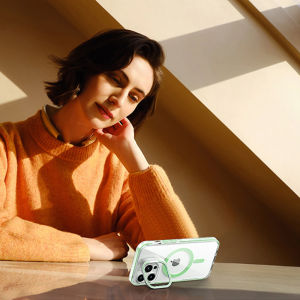 Invisible Camera Alloy Stand Clear Phone Case For iPhone 16 15 14 13 12 Pro Max For MagSafe Transparent Cover For 16 Pro Max Plus Military Grade Shockproof Casing With Bracket