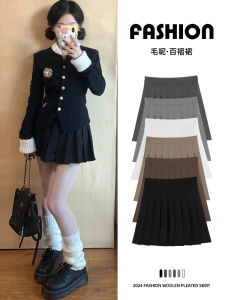 Black Pleated Mini Skirt High Waist Suit Style Womens Spring Autumn New Arrival JK Short A-Line Skirt Polyester Blend Fabric