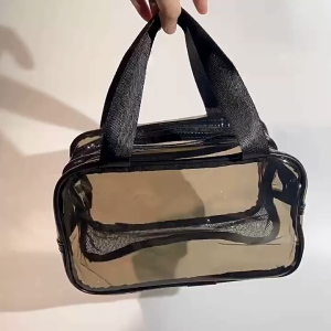Transparent PVC Storage Bag Portable Travel Cosmetic Bag Waterproof Thick Double Layer Zipper Bag Cosmetic Bag