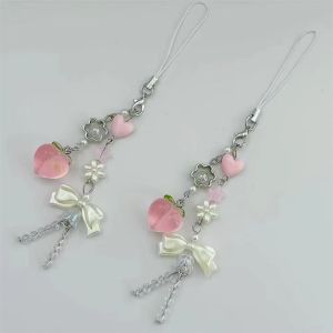 NAMSHEVA Pink Phone Charms Pendant Kawaii Y2K Peach Bag Pendant Fashion Handmade Car Key Ring