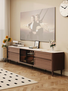 Solid Walnut Storage Floor TV Cabinet Double Layers