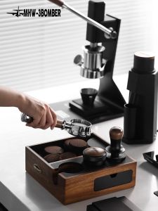 MHW-3BOMBER Walnut Coffee Hammer Bracket Barista Handle Support Counter Powder Hammer Storage Base Vintage Style Coffee Tools