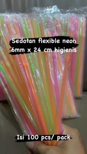 sedotan NEON steril bengkok flexibel warna warni plastik food grade/sedotan tekuk es teh minuman isi 100 pcs