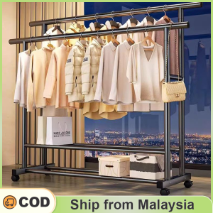 Double Pole Strong Steel Structure Laundry Rack With wheels Cloth Clothes Rack Hanging Organizer Hanger Penyangkut Baju Rak Baju晾衣架 Wall Mounted Clothes Drying Rack 2 Tier Clothing Rack - Lazada