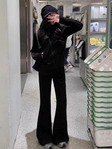 Denim Casual Black Hoodie Casual Fashion Set Female Fall and Winter Slimming Youthful-Looking Micro-Pull Mop Trousers Western Style Two-Piece Suit