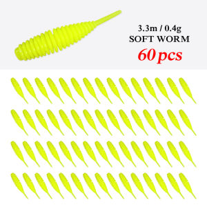 Bộ 60 Mồi Câu Cá 3.3cm 0.4g Mồi Mềm TPE Rung Mồi Silicon Dạng Sâu Mồi Đuôi Kim Mồi Giả Wobblers Dành Cho Cá Chó Cá Chép Cá Vược Câu Ở Biển Sông Hồ