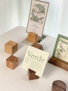 Simple Retro Walnut Wood Postcard Card Holder Office Message Card Clip Label Business Card Stand Square Wooden Material