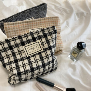 Large Capacity Plaid Color Block Canvas Makeup Bag Womens Fashion Handheld Bag Organizer Storage Pouch by JIFANPAUL