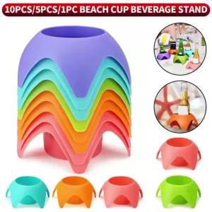 5pcs Plastic Beach Cup Holders Multicolor Outdoor Sand Drink Holders Portable Beer Stand Accessories For Beach Parties And Cam