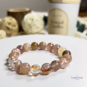 LumiGem Radiant Crystal Bracelet – Strawberry Quartz Fire Rutilated Quartz Red Jelly Flower