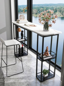 American Style Balcony Casual Bar Table Home Window Side Integrated Rock Board Coffee Table Long Table High Foot Table And Chairs