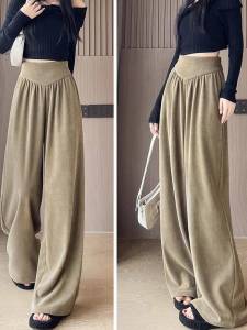 Autumn Winter New plus Size Pants Ultra High Waist Loose Fit Casual Drapey Lazy Soft Straight Leg Long Trousers Thermal Fleece
