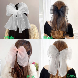 Oversized Organza Bow Hair Clip: Korean Sweet Girl Gauze Hairpin & Mesh Bow Spring Clips