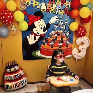 QIANHUAJIAN | Mickey Mouse Themed Birthday Party Background Cloth and Decorative Banners