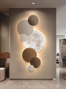 Modern Light Luxury Entrance Painting Vertical LED Lamp Mural Fancy Corridor and Aisle Painting Moon round Painting