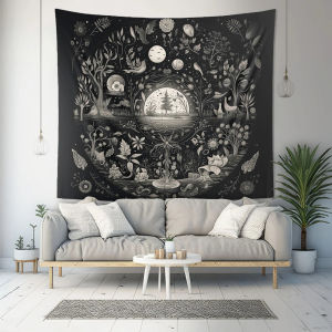 VIKAMA Black and White Fairy Tale Forest Tapestry Retro Background Boussen Mystery Living Room Decoration Room Decoration