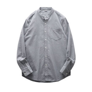 DUKEEN | Cotton Oxford Mens Long Sleeve Spring and Autumn White Stand-Up Collar Henley Shirt