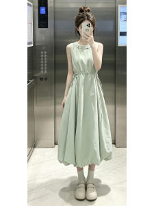 HUIFUXUAN | French Style Green Sleeveless Summer Dress