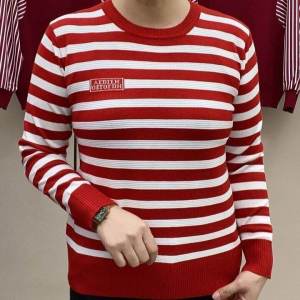 Ladieswear Spring and Autumn Top Womens Short Color Stitching Long Sleeves Womens Middle-Aged and Elderly Lightweight Sweater Stripes round Neck Bottoming Shirt Women