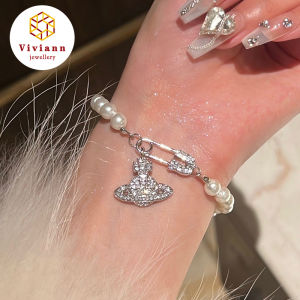 Viviann Original Planet Zircon Pearl Bracelet French Premium Zircon Bracelet Women Imitation Pearl Bracelets For Women Sparkling Zircon Moon Pendant Bracelet Fashion Jewelry Party Gift