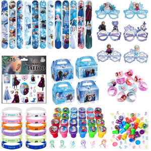 Frozen Anna Elsa Princess Party Favor Gifts Slap Bracelets and Stamps badge Cartoon Birthday Gifts Stickers Party Decorations
