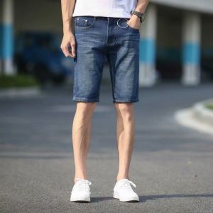 Mùa Hè Mỏng Có Độ Đàn Hồi Cao Cỡ Lớn Dành Cho Nam Giới Denim Quần Short Quần Đùi Rách Chân Thẳng Thiết Kế Ôm Vừa Vặn Quần Jean Quần Giữa Năm Nút Dành Cho Thanh Niên