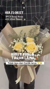 HER.FLORIST 3PCS Premium Soap and Dried Flowers Bouquet / Buket Bunga Sabun dan Bunga Kering Kado/ Buket Wisuda