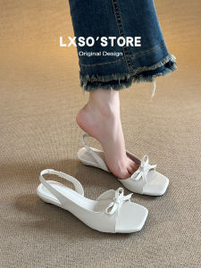 French Style Square Toe Bowtie Open Toe Wedge Heel Womens Sandals
