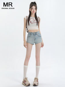 Light Blue High Waist Thin Denim Shorts Womens Summer New Style A-Line Mini Hot Pants Wear-Resistant Zipper Straight Tube Jeans
