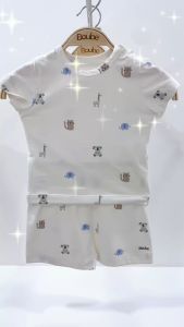 Bộ cộc tay cúc bấm vai họa tiết xinh xắn cho bé sơ sinh và trẻ nhỏ Boube vải Cotton organic thoáng mát - Size 0-24M