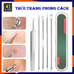 Bộ 5 Món Dụng Cụ Nặn Mụn Không Gỉ Cao Cấp - Que Nặn Mụn Đầu Đen Trứng Cá Thần Thánh - Nhíp Gắp Mụn / Cây Nặn Mụn 2 Đầu Tiện Dụng Thép Không Gỉ / Dụng Cụ Lấy Nhân Mụn Chuyên Dụng