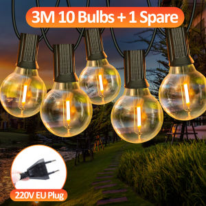 G40 LED Globe String Lights Outdoor 3M/9M/15M IP65 Plastic Bulbs Balcony Garland Fairy Lamps for Wedding Christmas Party Deco