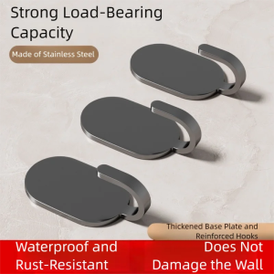 Drill-Free Load-Bearing Stainless Steel Hooks with Strong Adhesive - Trace-Free Adhesive Hooks for Kitchen Bathroom