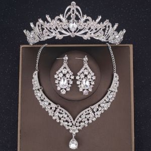Luxury Crystal Crown Necklace Earring Set Rhinestone Bridal Jewelry Set Bridal Wedding Hair Accessories Jewelry Crown Tiara Set