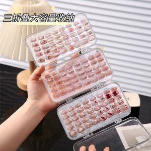 Transparent Acrylic Press-On Nail Storage Box with Adhesive Sheets Dust-proof Nail Accessories Organizer Display