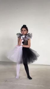 Girls Tutu Dress Halloween Cosplay Vestidos Black White Scary Clown Costumes Carnival Party Stage Dress Up Outfit