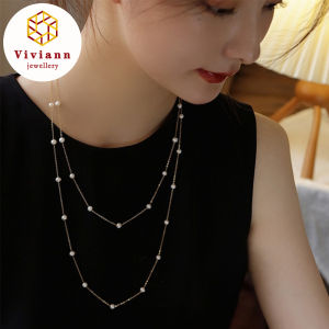 Viviann Original high-quality pure silver Pearl Sweater Chain Necklace US 14K Gold S925 Long Necklace Pendant Women Jewelry Pearl Bead NecklaceLong Sweater Chain Necklace For Women Dress Accessories Gift For Mother