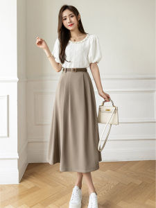 Professional Drapey Suit Skirt Womens Spring Summer New High Waist Slim A-Line Midi Commute Elegant Polyester Fiber