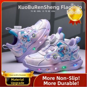 KUOBURENSHENG | Non-slip Soles Leather Unicorn Girl Rotating Buckle Glow Sneakers