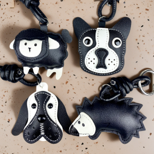 Animal Keychain Set-PU Leather Bag Charm with Studded Strap 6 Designs (Goat Hedgehog Bull Schnauzer Beagle Boston Terrier)