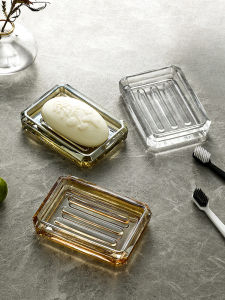 Large Square Glass Soap Dish Home Use Transparent Simple Luxury Creative Soap Tray Storage Soap Holder for Bathroom Or Kitchen