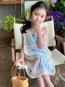 Váy Mùa Hè Ren Không Tay Cho Bé Gái Váy Đi Biển Cho Bé Gái Váy Công Chúa Lưới Ngọt Ngào Cho Bé Gái Mùa Hè 2024