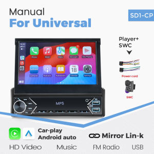 7" Retractable MP5 Player Car Radio 1 Din Wireless Carplay Android Auto Multimedia Player FM BT Mirror Link Universal Autoradio