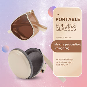 OQ BOGA 5 Colors Fashion Two Vertical Decorations Oval Frame Folding Sunglasses Women Men Eye Protection Foldable Sun Glasses UV400