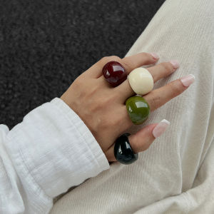 Ingemark | Ingemark 4 Colors Boho Kpop Resin Acrylic Irregular Finger Rings for Women 2025 New Trend Vintage Knuckle Rings Y2K Jewelry Gift